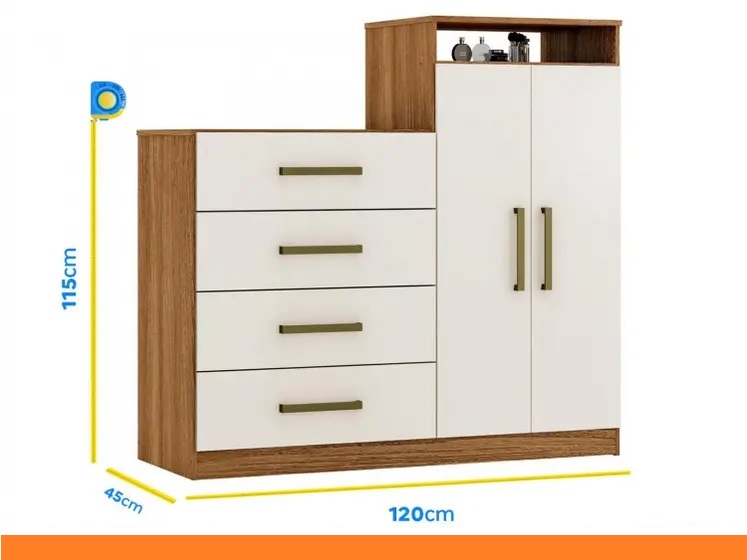 Cômoda para Quarto 1 Porta 5 Gavetas - Imagem 2