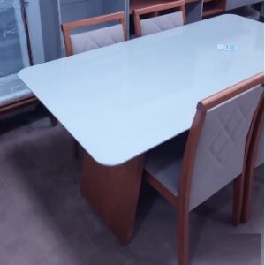 Conjunto Sala de Jantar Mesa Tampo de Vidro