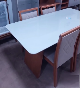Conjunto Sala de Jantar Mesa Tampo de Vidro