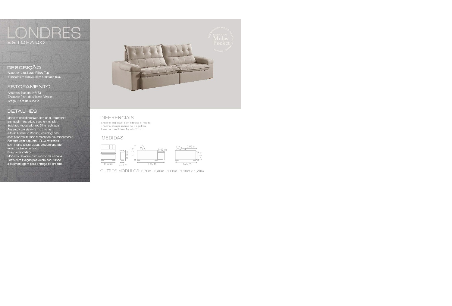 Estofado Retrátil Reclinável Londres - Bianchi Móveis - Imagem 2